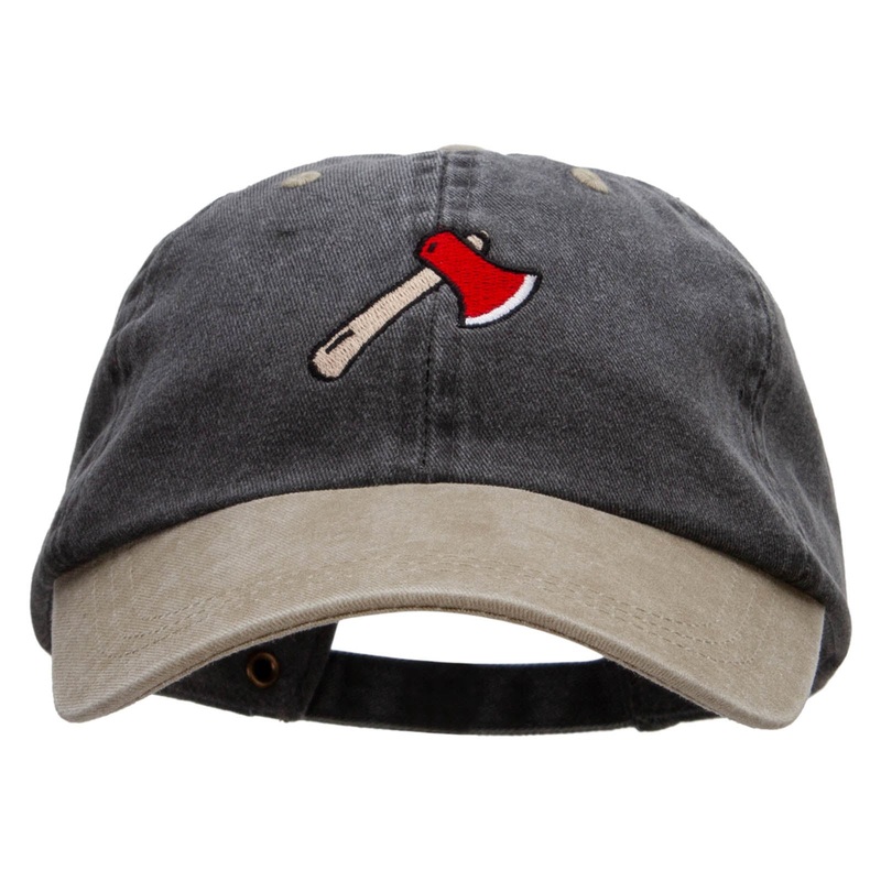 Camping Hatchet Embroidered Pigment Dyed Wash Caps Black Khaki One Size