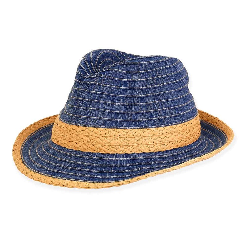 Huntington Denim Fedora for Small Heads – Sunny Dayz Hats Blue Small (54 cm)