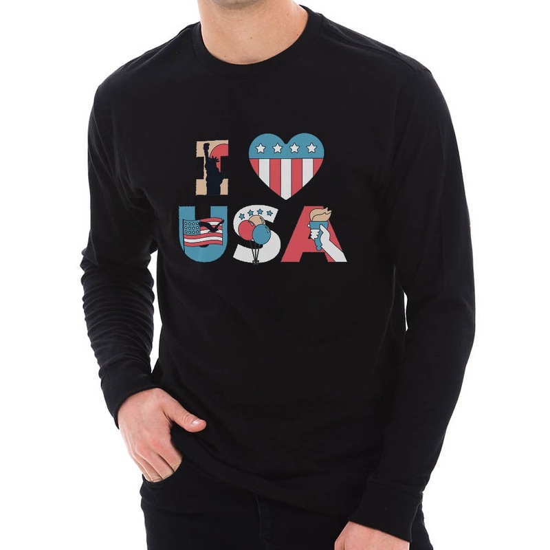 I Heart USA Graphic Design Premium Long Sleeve T-Shirt Black XS