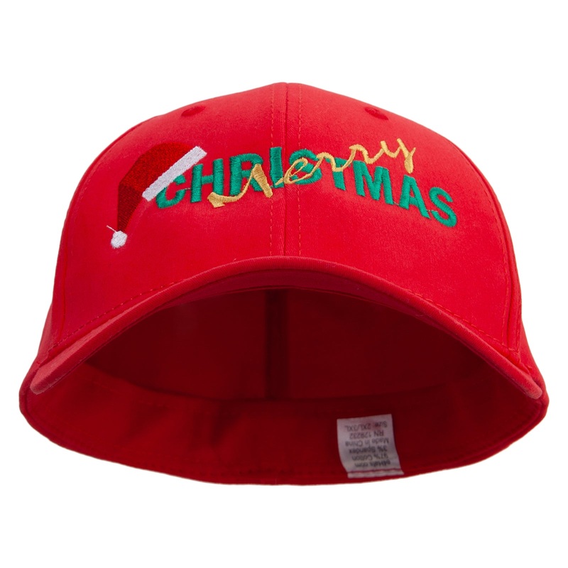 Merry Chirstmas Santa Hat Embroidered Big Size Stretchable Deluxe Fitted Cap Red XL-2XL