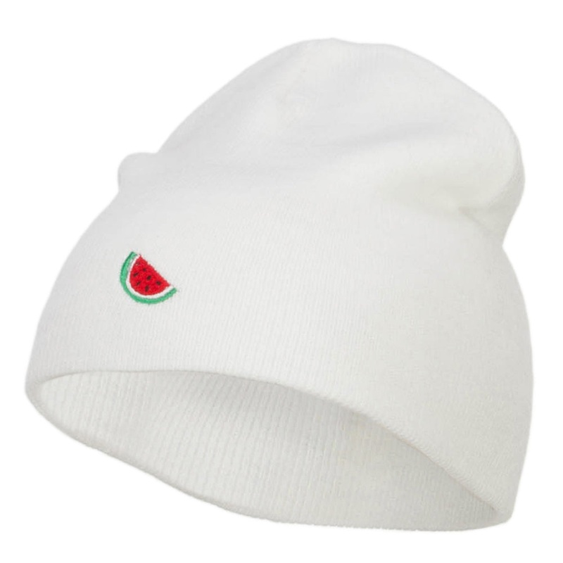 Mini Watermelon Embroidered Short Beanie White One Size