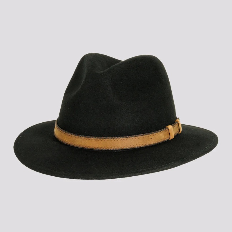 Moab | Womens Crushable Wool Felt Safari Hat with Leather Band Black SM