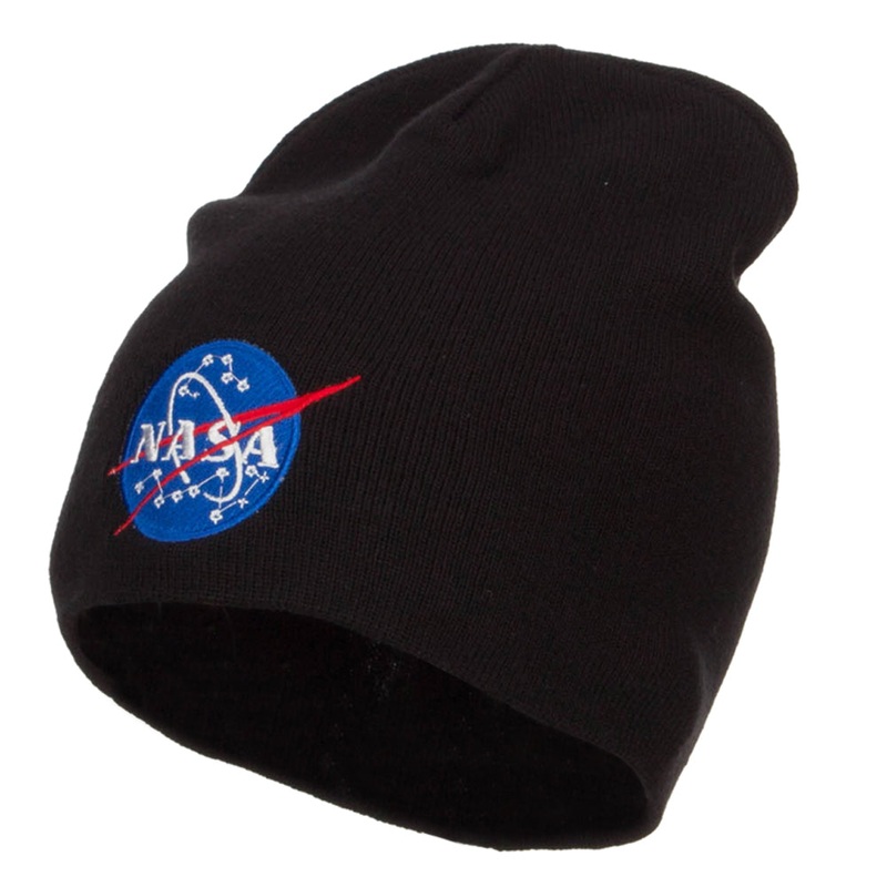 NASA Insignia Embroidered Big Cotton Beanie Black XL-3XL
