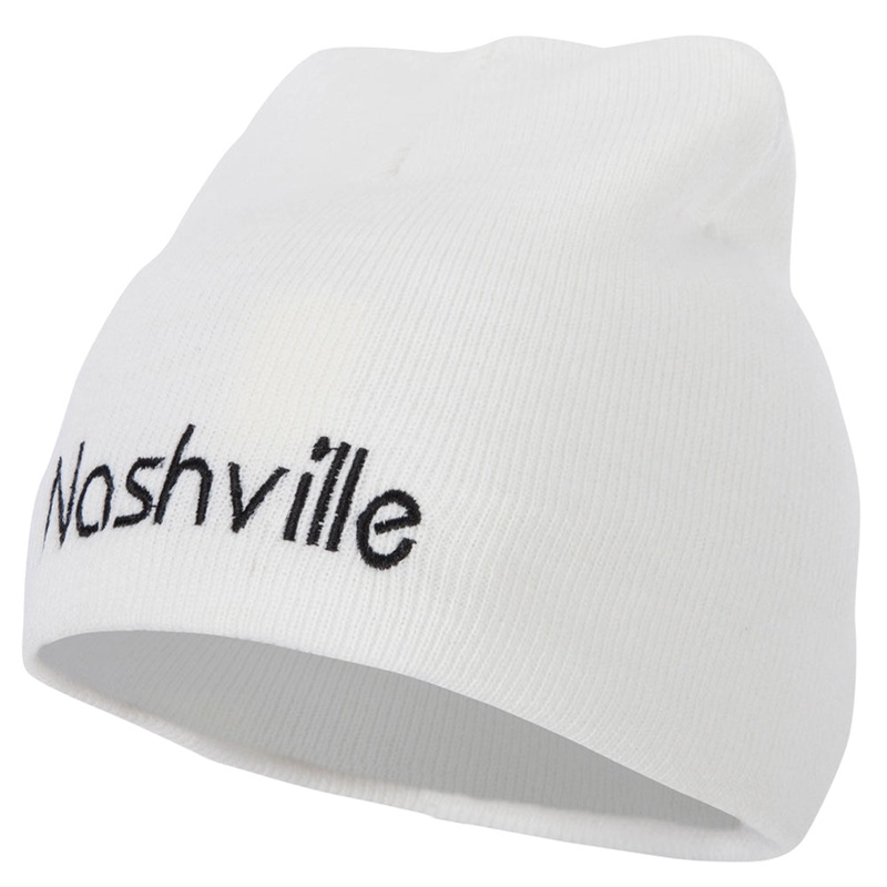 Nashville Letter Design Embroidered 8 Inch Knitted Short Beanie White One Size