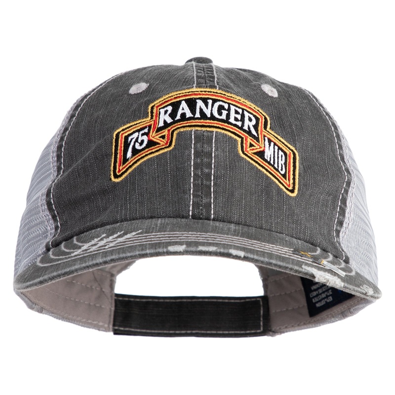 U.S. Army 75th Ranger Military Intelligence Battalion Embroidered Low Profile Special Cotton Mesh Cap Black One Size
