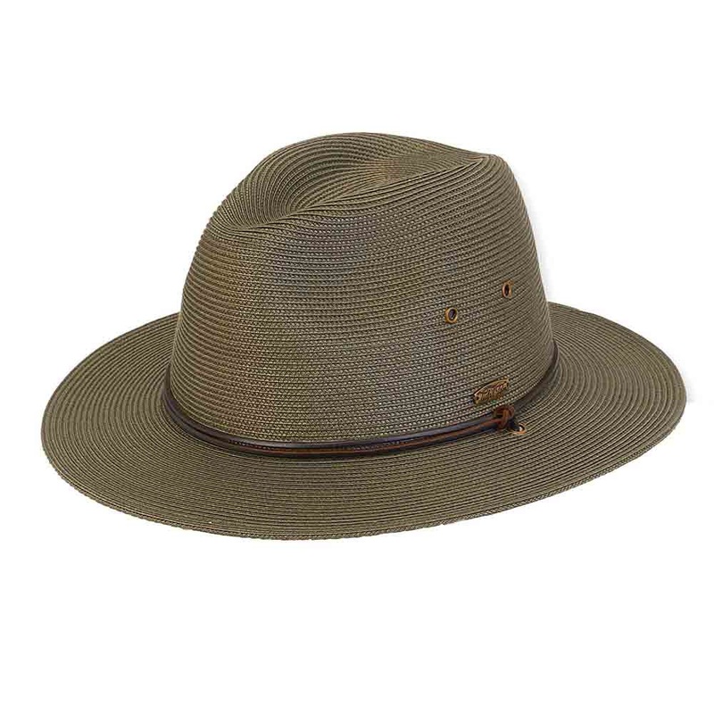 Water Repellent Straw Safari Hat with Chin Cord – Tidal Tom Olive M/L (57-59 cm)