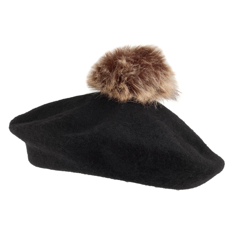 Whiteley Hats Wool Beret with Pom – Black 1-Size