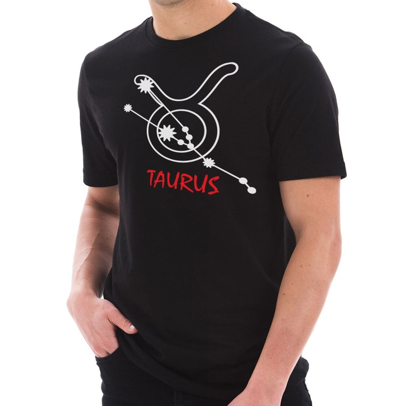 Zodiac Taurus Sign Graphic Design Short Sleeve Cotton Jersey T-Shirt Black XS