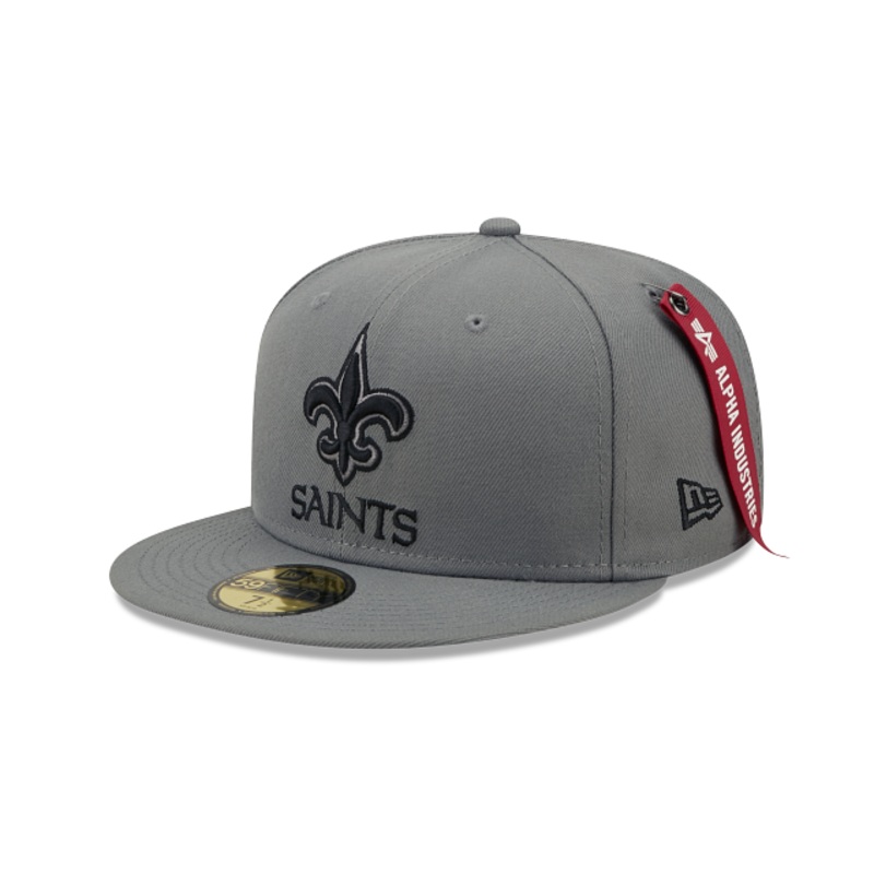 Alpha Industries X New Orleans Saints Gray 59FIFTY Fitted Hat 7