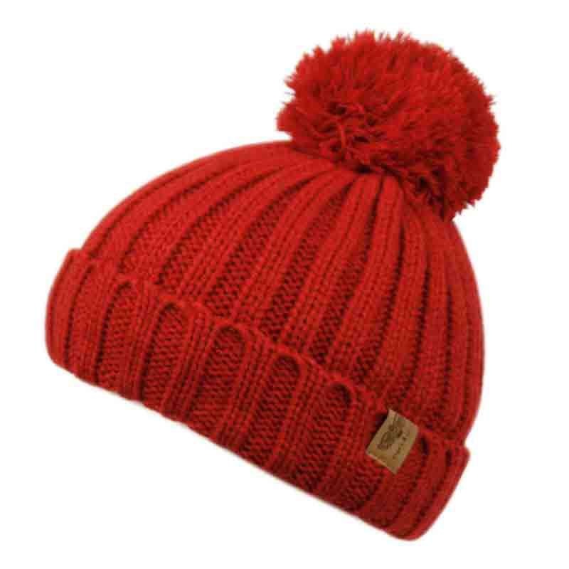 Kid’s Knit Pom Pom Beanie with Shepra Lining Red