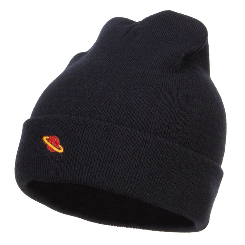 Mini Saturn Embroidered Long Beanie Navy One Size