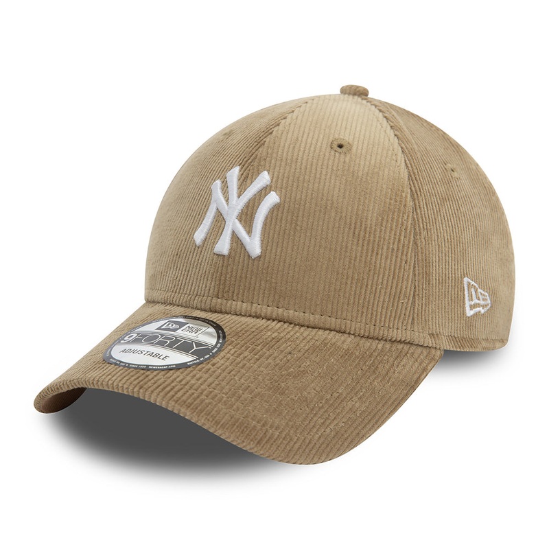 New Era Unisex 9FORTY New York Yankees Baseball Cap – MLB Cord – Taupe-White Adjustable