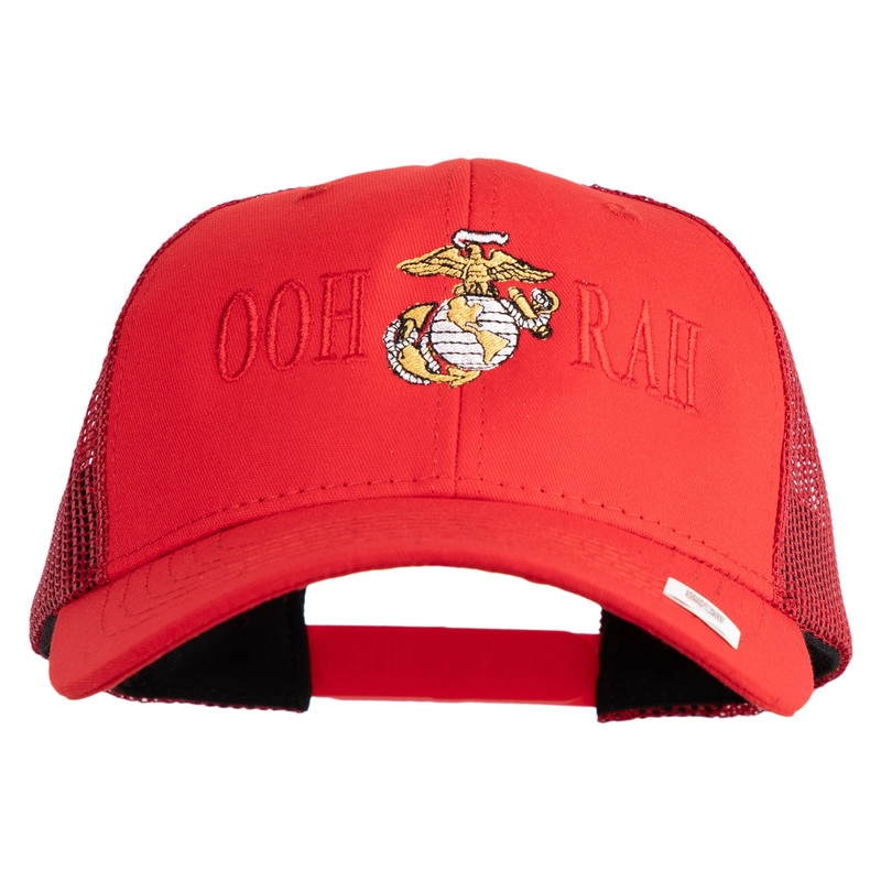 Ooh Rah Embroidered 6 Panel Structured Cotton Twill Mesh Cap Made in USA Red One Size