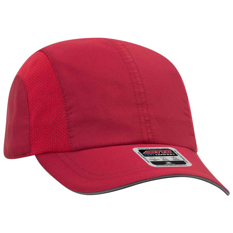 Otto Reflective 6 Panel Running, Sport Hat, Polyester Cap with Reflective Sandwich Visor – 133-1240 Red