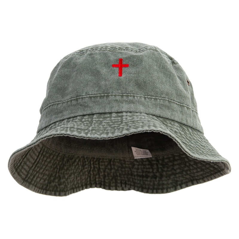 Red Christian Flag Embroidered Big Size Washed Hat Olive XL-2XL