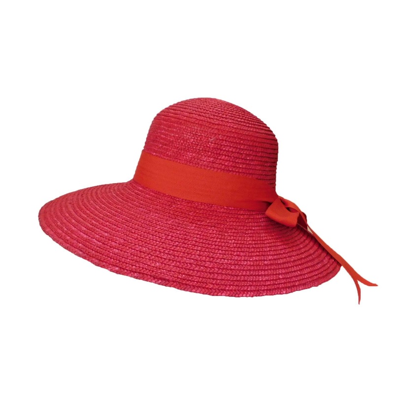 Red Straw Hat with Ribbon and Bow