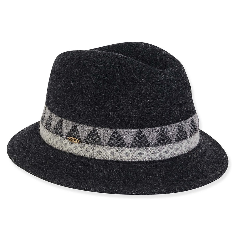 Soft Wool Winter Pattern Fedora Hat – Adora Hats Black OS (57 cm)