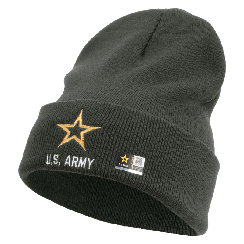 Star US Army Embroidered 12 Inch Long Knitted Beanie Dk Grey One Size