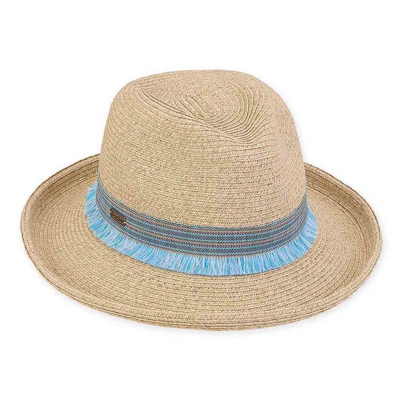 Up Turned Brim Fedora Hat with Tassel Ribbon Band – Sun ‘N’ Sand Hats Natural Medium (57 cm)