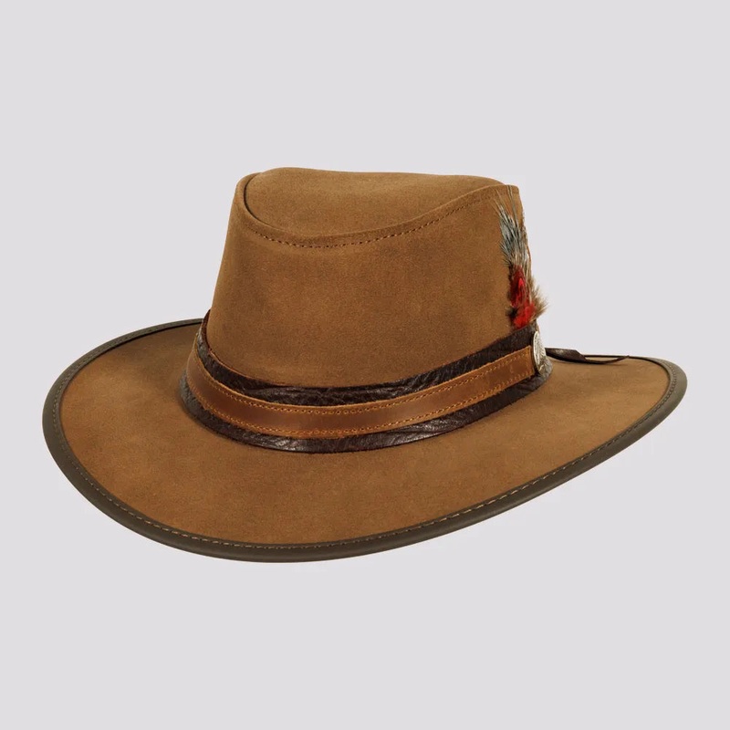 Bogart | Mens Genuine Leather Safari Outback Hat Mocha MD