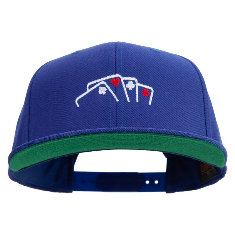 Casino Poker Card Embroidered Wool Blend Prostyle Snapback Royal One Size