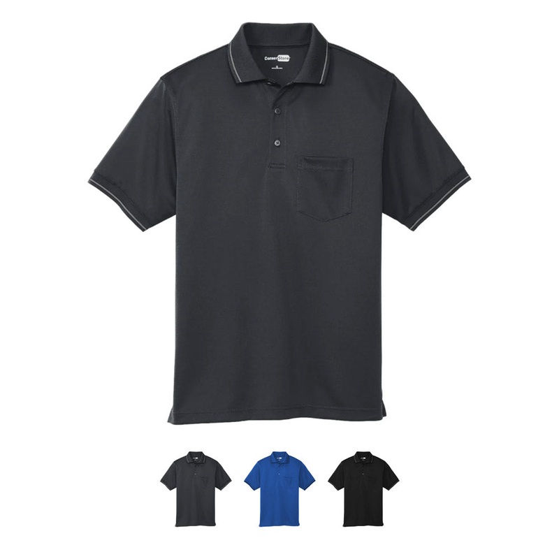 CornerStone Select Snag Proof Tipped Pocket Polo CS415 Black/ Smoke Grey XS