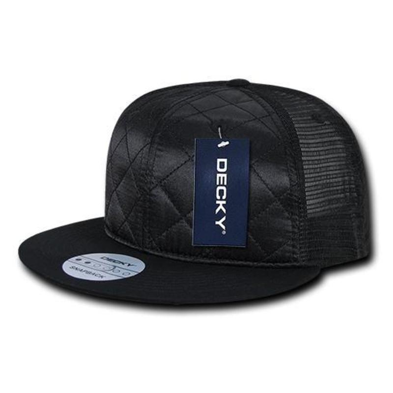 Decky 1141 – Quilted Flat Bill Trucker Cap, 6 Panel Snapback Hat – CASE Pricing Black