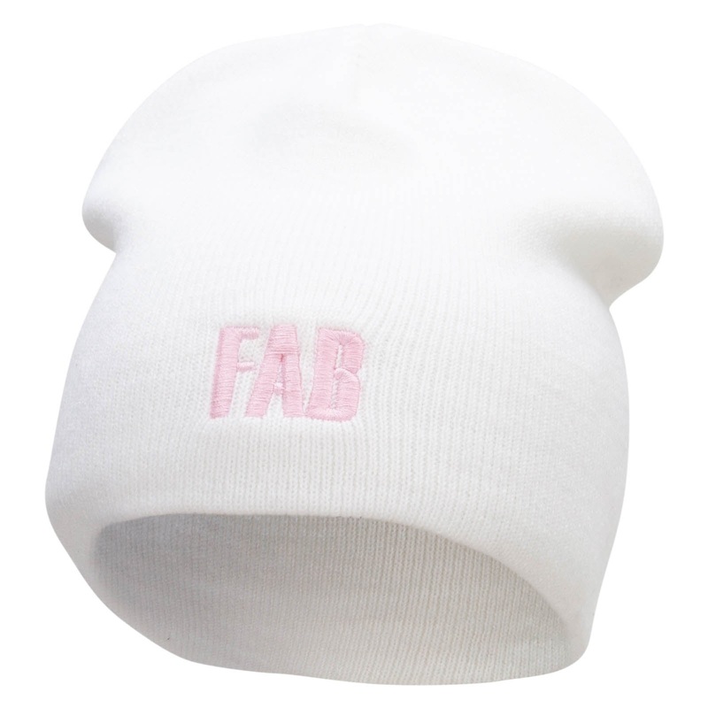 FAB Embroidered 8 Inch Short Beanie White One Size