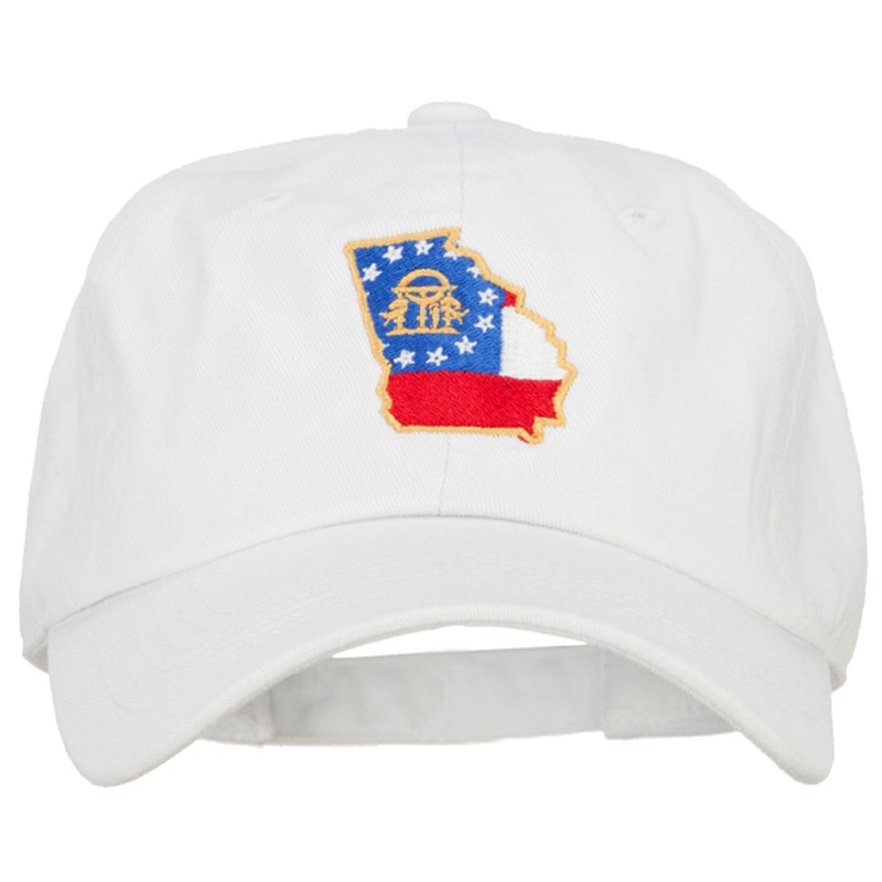 Georgia State Flag Map Embroidered Unstructured Washed Cap White One Size