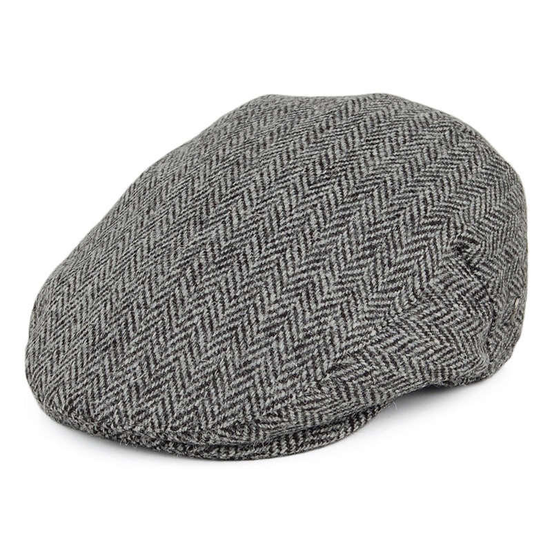 Jaxon & James HARRIS TWEED Herringbone Kinloch Flat Cap – Black-Grey S