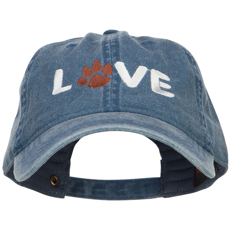 Love with Paw Symbol Embroidered Washed Cotton Cap Navy One Size