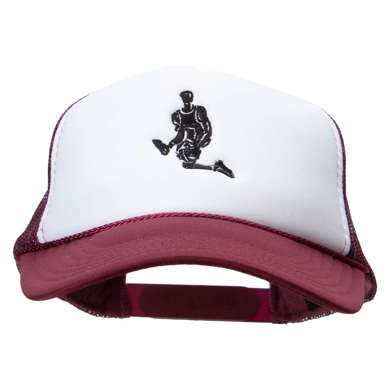 Player Jumping Embroidered Foam Panel Mesh Snapback Maroon White One Size