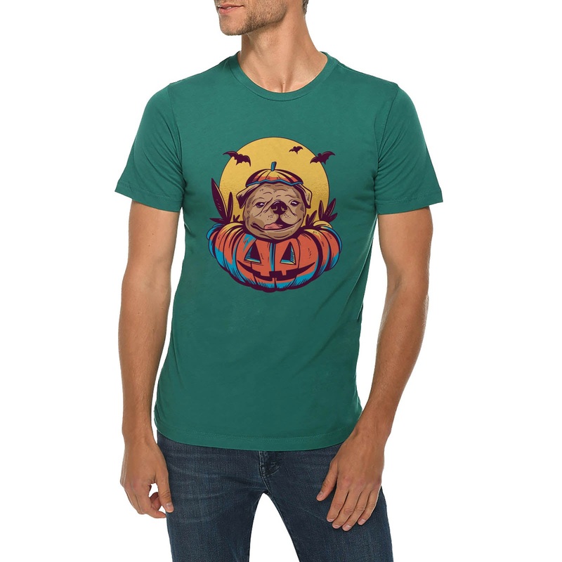 Pumpkin Dog Graphic Design Deluxe Jersey T-Shirt Teal XS