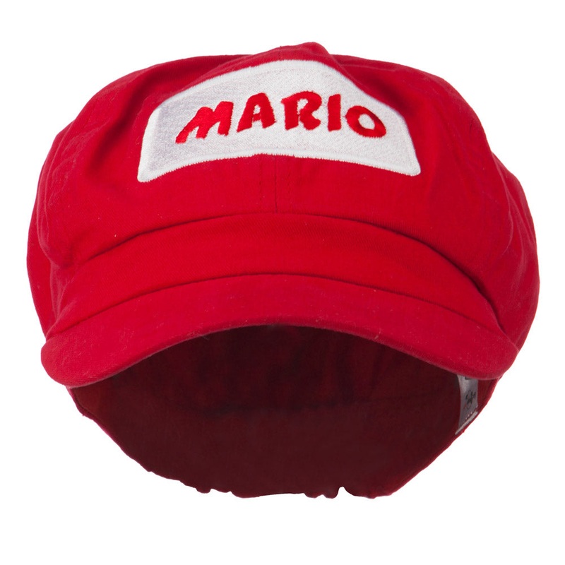 Rectangle Mario and Luigi Embroidered Cotton Newsboy Cap Red XS