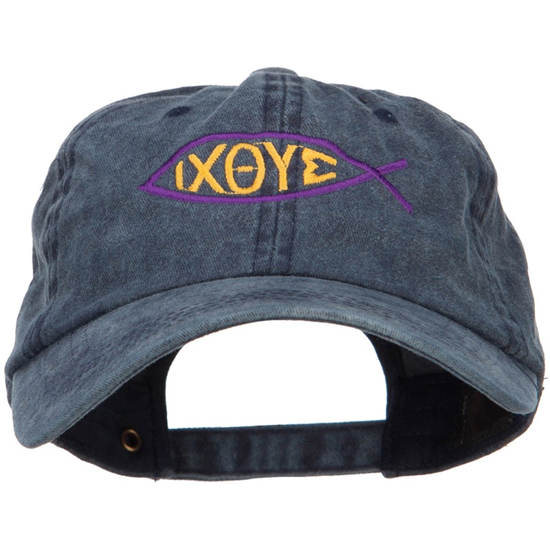 Religious Symbol of Christ Embroidered Washed Dyed Cotton Cap Navy One Size
