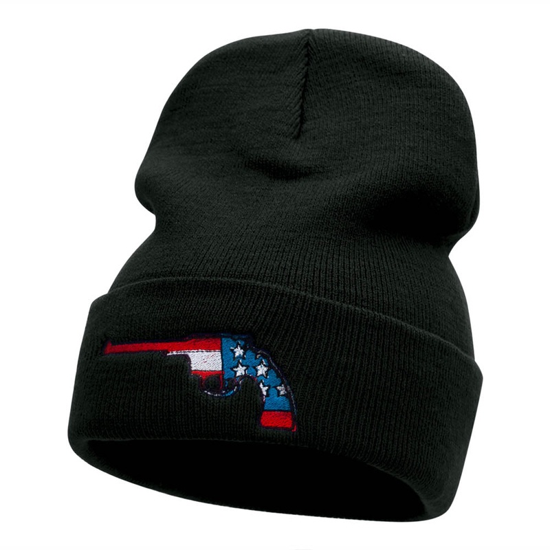 Ruger American Flag Embroidered Long Knitted Beanie Black One Size