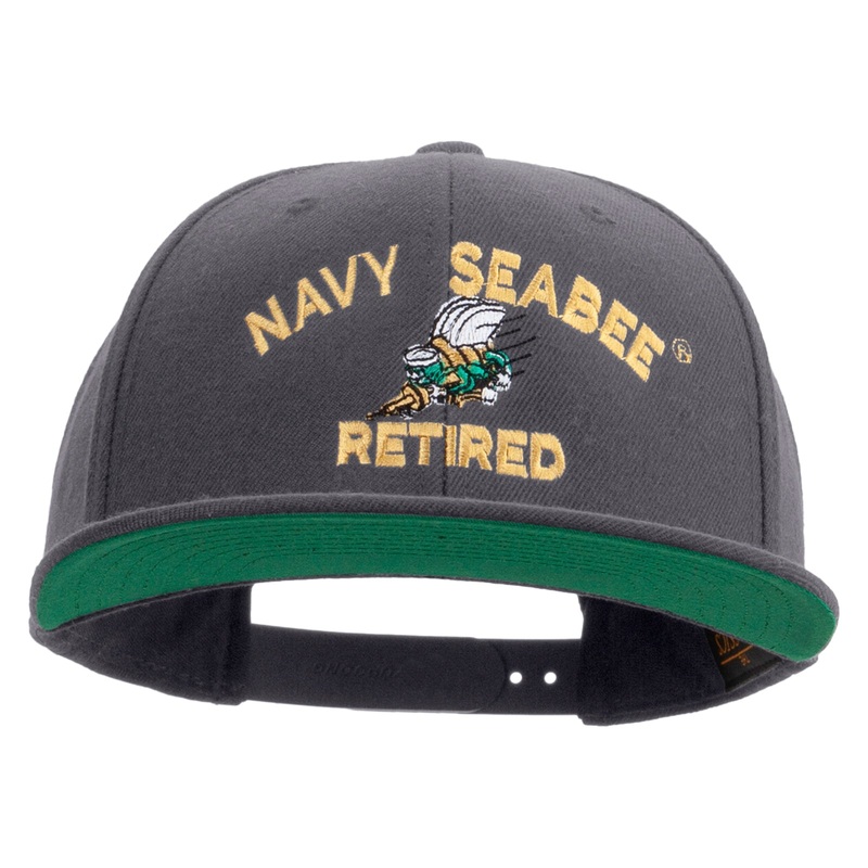 US Navy Seabee Veteran Embroidered Wool Blend Prostyle Snapback Cap Dk Grey One Size