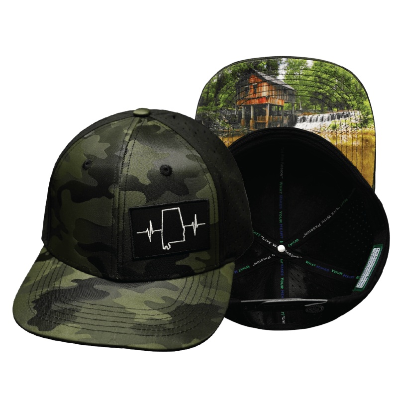 Alabama Hat – Baseball Hat Fit – Green Camo / Black – Laser Mesh
