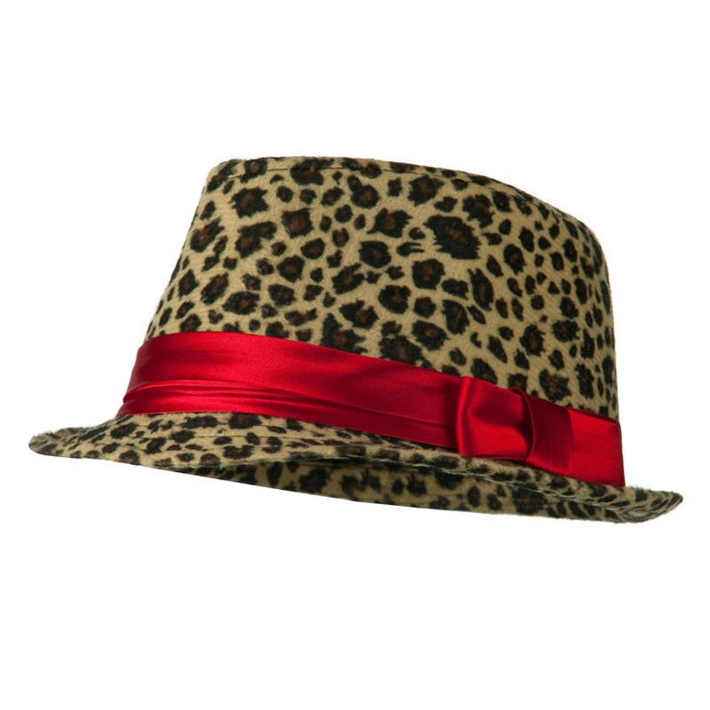 Girls Acrylic Blend Cheetah Print Fedora Light Brown One Size