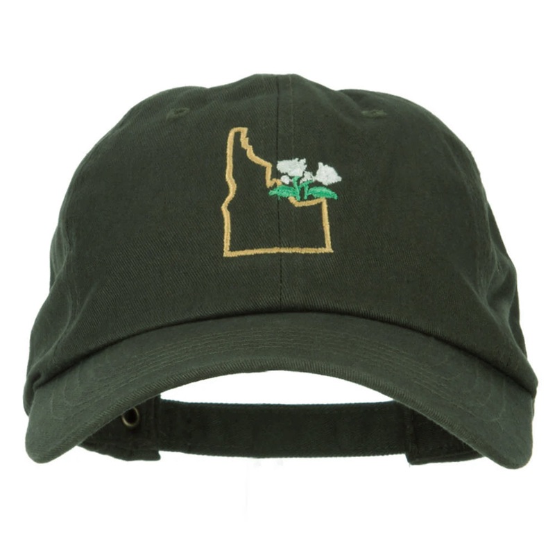 Idaho Syringa with Map Embroidered Unstructured Washed Cap Olive One Size