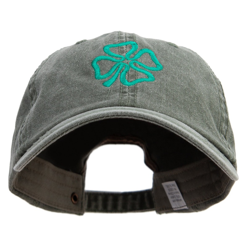 Irish Four Leaf Clover Holiday Embroidered Big Size Washed Pigment Dyed Cap Olive XL-3XL