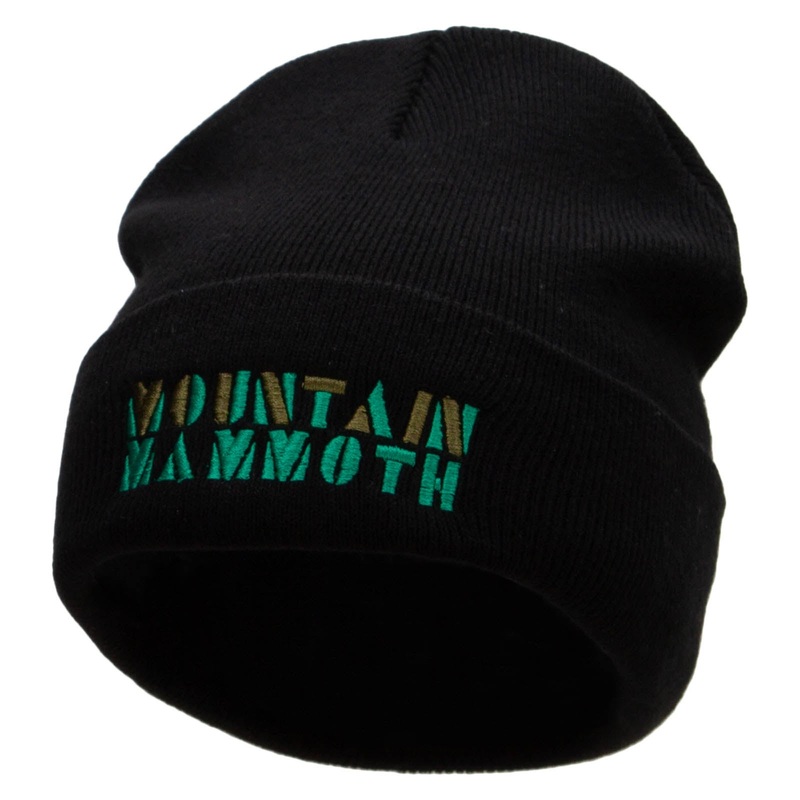 Mountain Mammoth Embroidered 12 Inch Long Knitted Beanie Black One Size