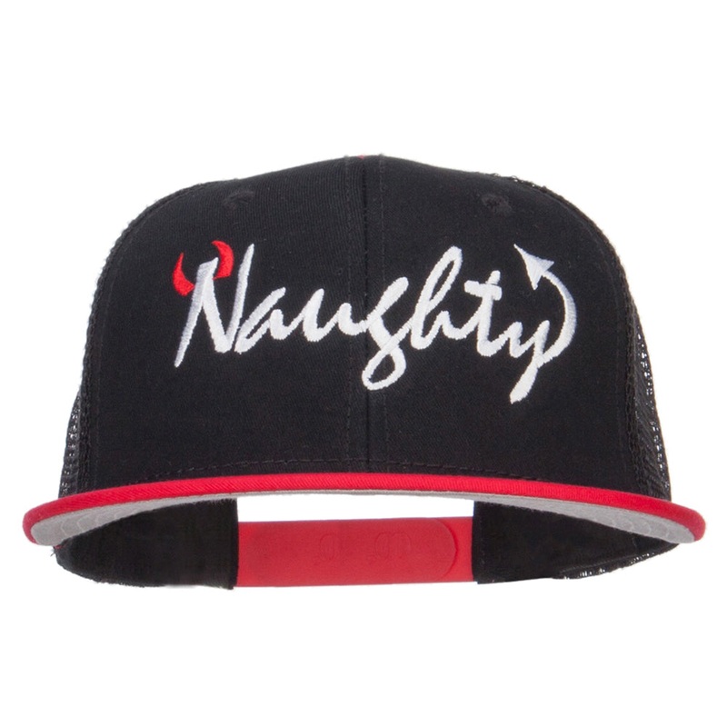 Naughty Devil Embroidered Mesh Snapback Red Black One Size
