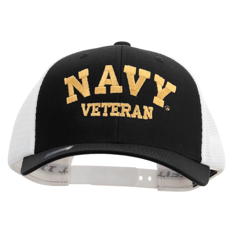 Navy Veteran Letters Embroidered Flexfit 2 Tone Mesh Cap Olive Khaki One Size