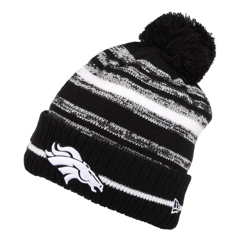 New Era Denver Broncos Bobble Hat – NFL Sport Knit – Black-White 1-Size