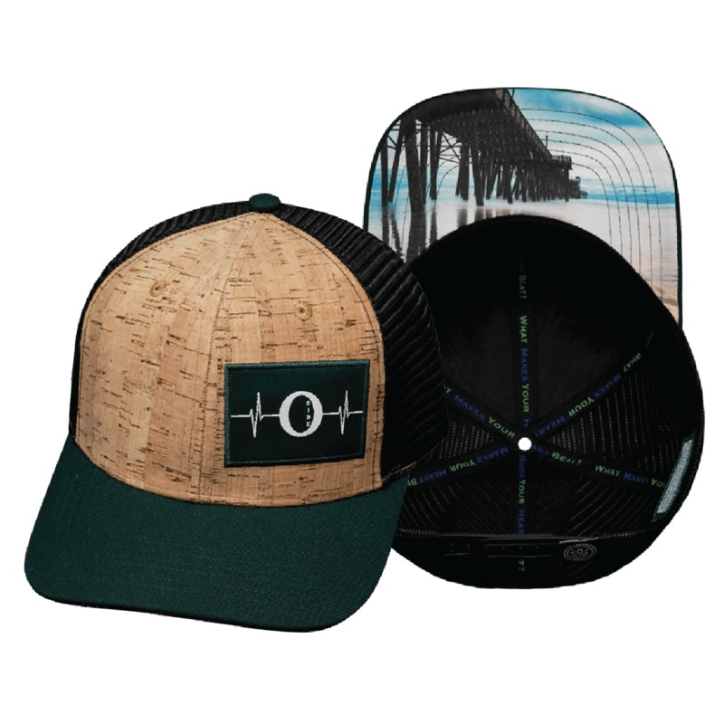 Oceanside “Oside” Hat – Baseball Hat Fit – Cork – Green / Black – Trucker Mesh