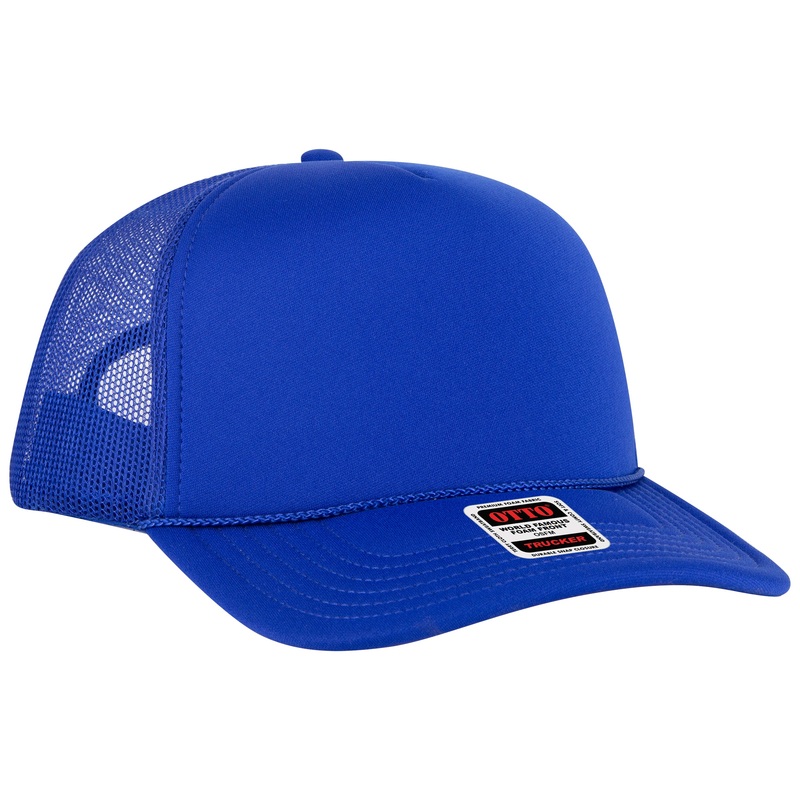 OTTO Cap 3932-1 5 Panel High Crown Polyester Foam Front Mesh Back Trucker Hat Royal