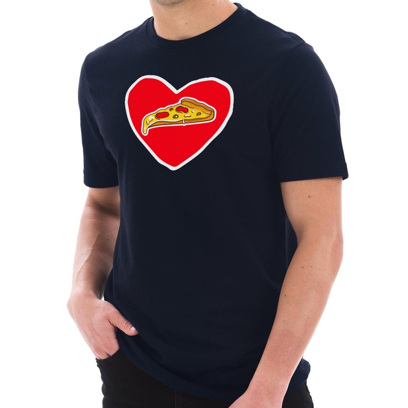 Pizza Love Graphic Design Unisex Short Sleeve Cotton Jersey T-Shirt Navy XS