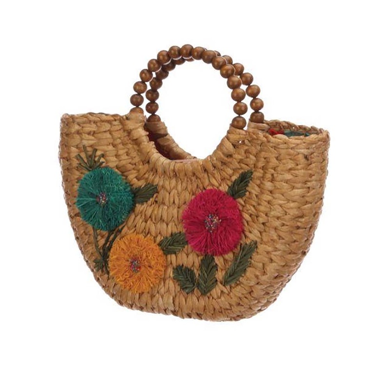 Santa Maria Rush Straw Satchel with Beaded Handles – Cappelli Straworld Natural
