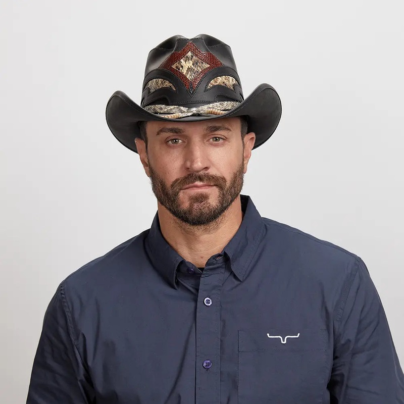 Storm Black | Mens Leather and Rattlesnake Black Cowboy Hat Black SM